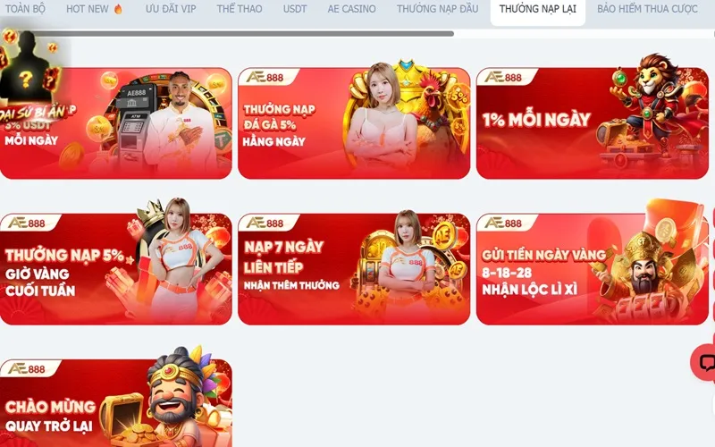 Khuyến Mãi AE888 - Cập Nhật Ưu Đãi Mới Nhất Siêu Hấp Dẫn Các chương trình khuyến mãi nạp tiền tại AE888