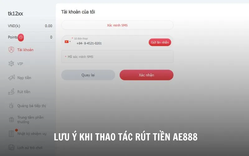 Một số lưu ý khi thao tác rút tiền AE888 cần ghi nhớ