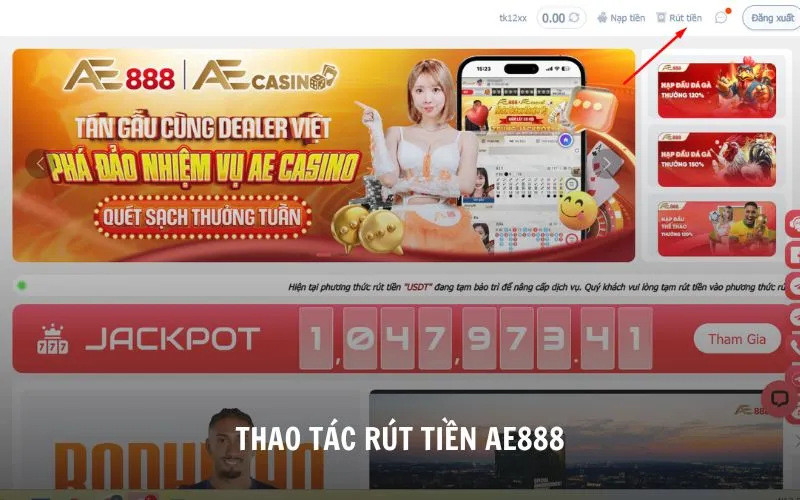 Thao tác giúp người chơi dễ dàng rút tiền về từ ví AE888